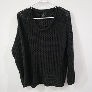 Hm‎ Womens Black Knit Roll Neck Sweater Size Large Sheer Open Knit Whimsigoth